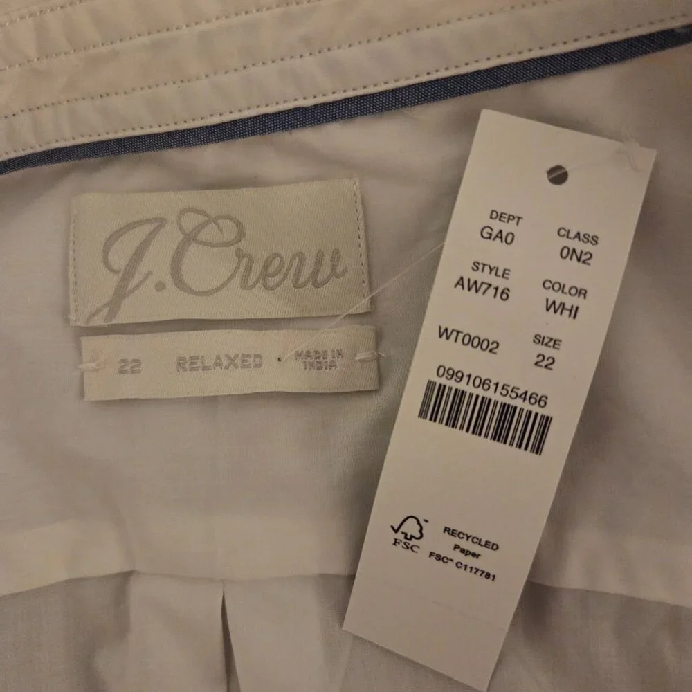 NWT J Crew Relaxed Fit Crisp Organic Cotton Poplin Button Up Shirt Size 22 White - Picture 3 of 11